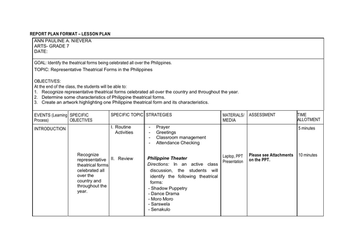 Lesson Plan In Philippine Folk Dance -
