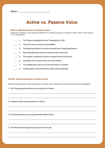 Thanksgiving Grammar Worksheets with Answer Key