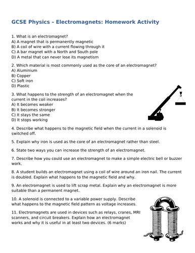 NEW (2016) AQA GCSE Physics - Electromagnets Homework