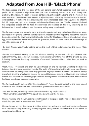 AQA English Language Paper 1 – Black Phone Two-Lesson Complete GCSE  resource