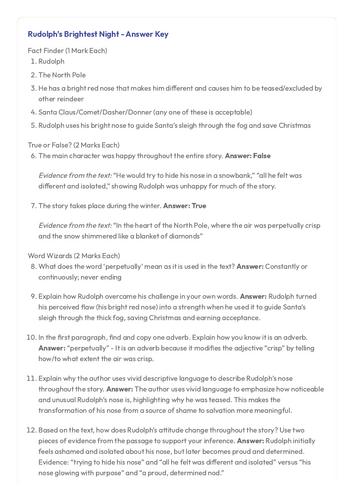 Year 6 SATS Style Comprehension - The Origin of Rudolph