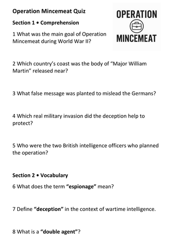 Operation Mincemeat Quiz