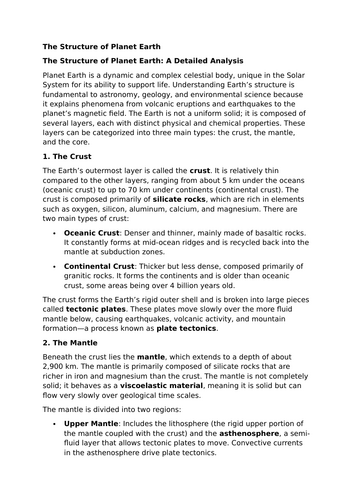 The Structure of Planet Earth