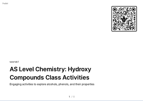 Unit 16 Hydroxy Compounds AS Level Chemistry FREE Activities