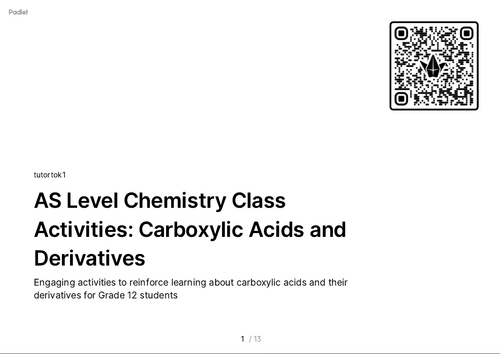 Unit 18 Carboxylic acids and derivatives FREE Activities AS Level Chemistry Cambridge Syllabus