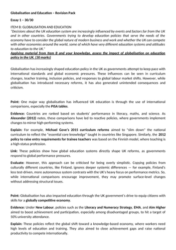 Globalisation and Education Policy Essay Plans