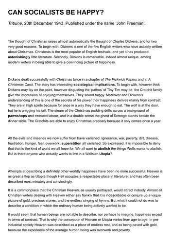 Non-Fiction Reading Comprehension  – “Can Socialists Be Happy?”