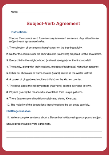 December Grammar Worksheets with Answer key | December ELA Review