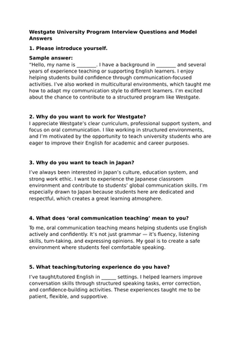 ESL interview and grammar questions with answers