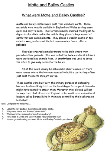 Motte and Bailey Castle Worksheet.