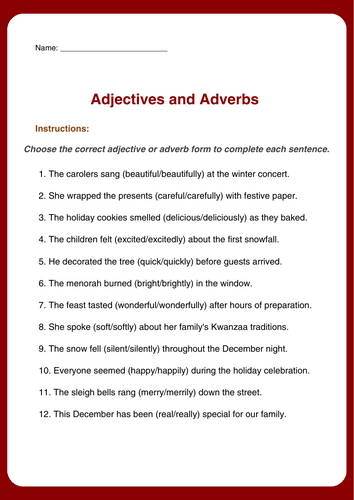 December Grammar Worksheets with Answer key | December ELA Review
