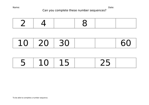 Year 1 Mathematics number sequences