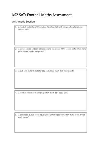 KS2 SATs Style Test Paper (Football  Themed)