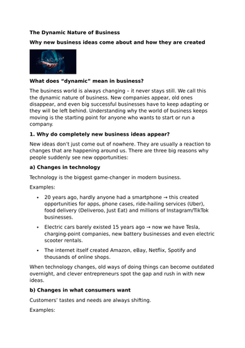 The Dynamic Nature of Business – Why new business ideas come about and how they are created