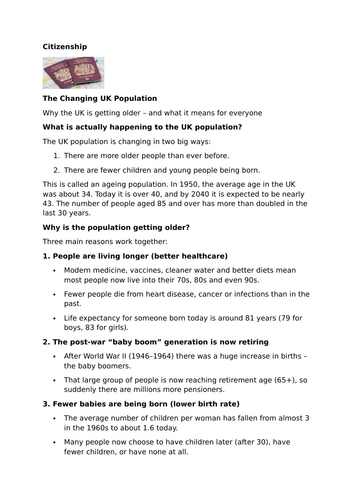 The Changing UK Population – Why the UK is getting older