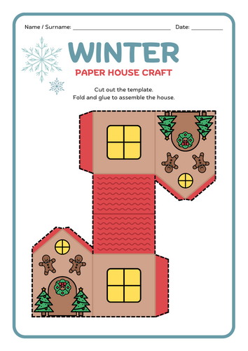 Winter Gingerbread House Paper Craft – EYFS / KS1 Seasonal Art & Fine Motor Activity