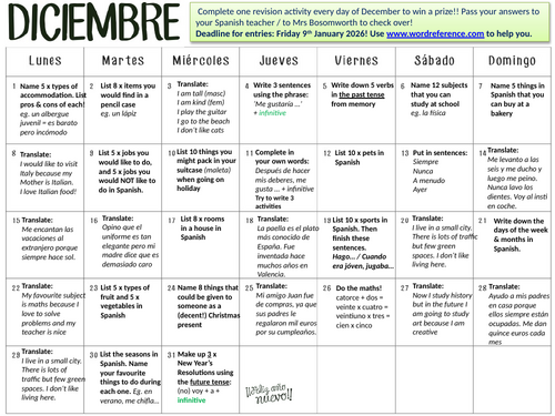 Spanish Revision Advent Calendar (2025)