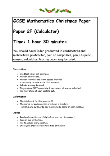 Christmas Theme GCSE Maths Paper 2 & 3 Foundation (Bundle)