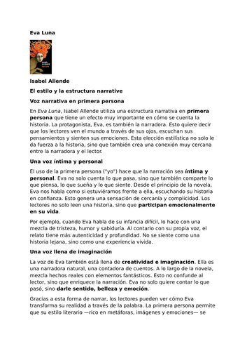 Eva Luna by Isabel Allende – The First-Person Narrative