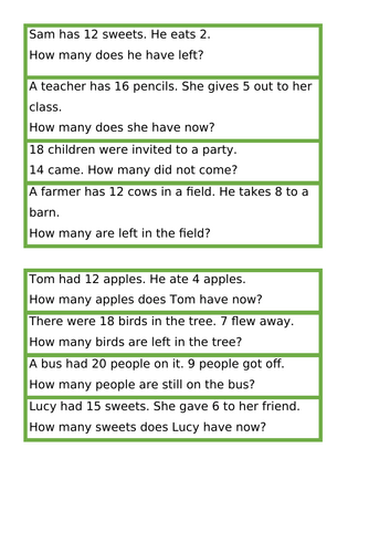 Subtraction Word Problem Solving