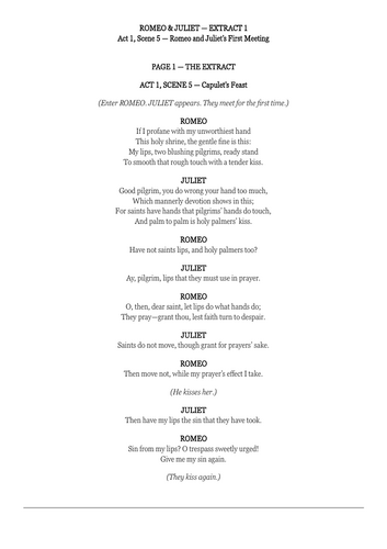 Romeo & Juliet Key Extracts (5 Extracts) | 10-Step Close Reading Annotation Pack