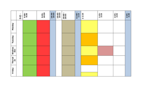 Blank Daily Timetable