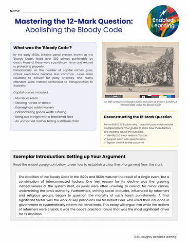 EDEXCEL GCSE History - 12 Mark Guidance on the Abolition of the Bloody Codes
