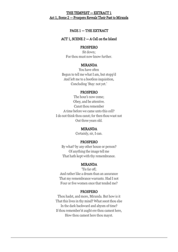 The Tempest Key Extracts (5 Extracts) | 10-Step Annotation Pack