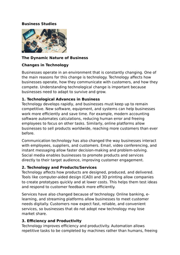 The Dynamic Nature of Business – Changes in Technology