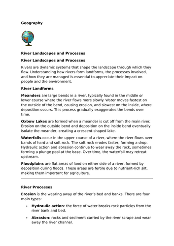 River Landscapes and Processes – River Landforms, Processes and Management