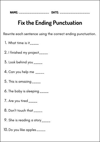 Punctuation Practice Worksheets – Ending Marks | Sentence Types & Writing Skills