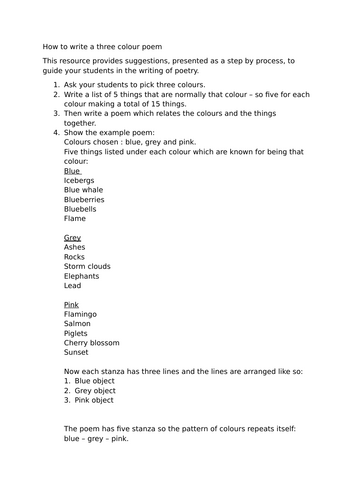 How to write a poem based on a pattern of three colours.