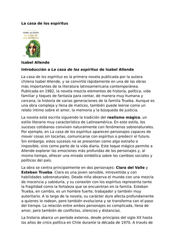 La casa de los espíritus by Isabel Allende – Introduction