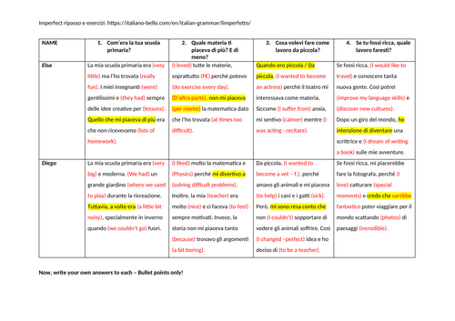 GCSE Italian speaking activity: School and Work