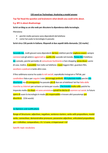 GCSE Italian 150 word essay technology