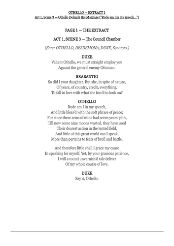 Othello Key Extracts (5 Extracts) | 10-Step Annotation Pack