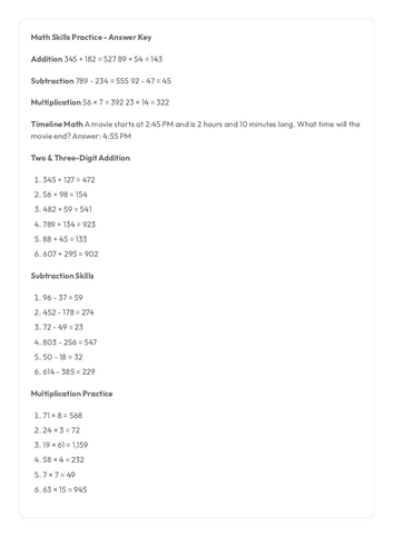 Year 5 Maths Practice Questions and Answer Sheet