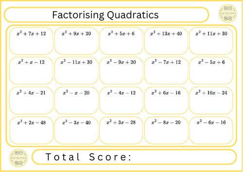Factorising Quadratics - 20 Questions