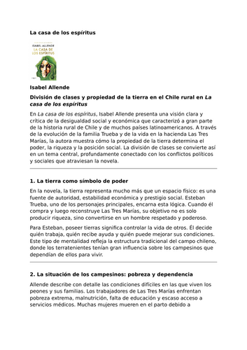 La casa de los espíritus by Isabel Allende – Class Division and Land Ownership in Rural Chile