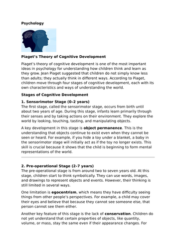 Piaget’s Theory of Cognitive Development