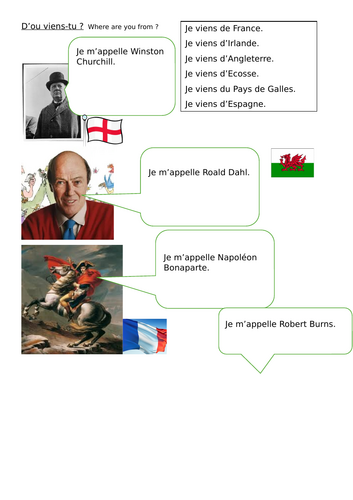 D' ou viens-tu ? speaking, reading and writing tasks (famous people, landmarks, famous food)