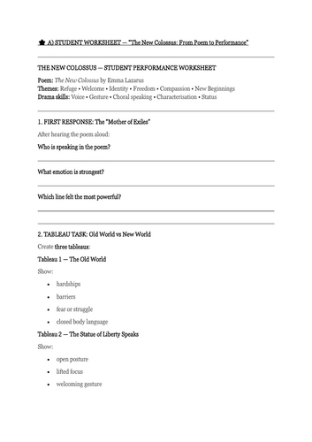 The New Colossus | KS3–KS4 Drama & English Poetry Interpretation Lesson | From Poem to Performance