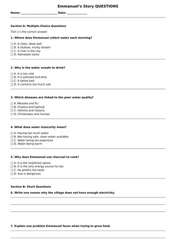 UK food, water and energy topic AQA