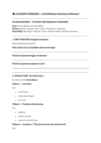 On His Blindness | KS3–KS4 Drama & English Poetry Interpretation Lesson | From Poem to Performance