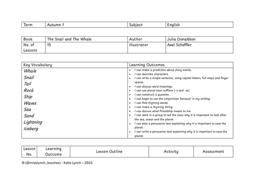 The Snail and The Whale - KS1 Lesson Sequence