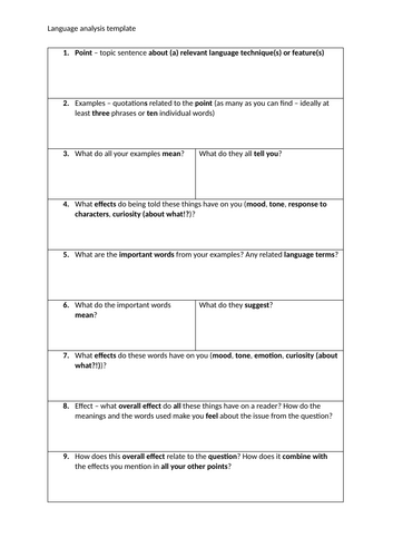 Language analysis template