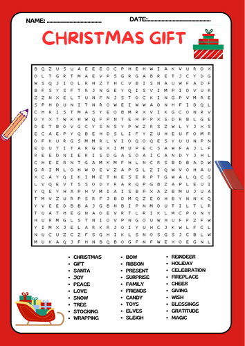 Christmas Gift Word Search Puzzle