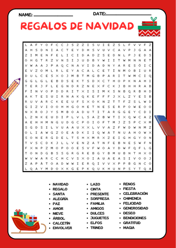 Spanish christmas gift word search puzzle