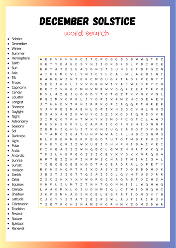 December Solstice Word Search Puzzle