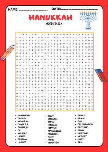 Hanukkah Word Search Puzzle